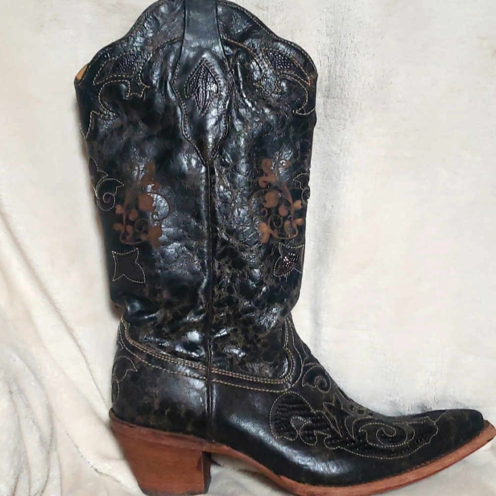 Corral Boots Black Vintage Lizard Overlay (C2108)